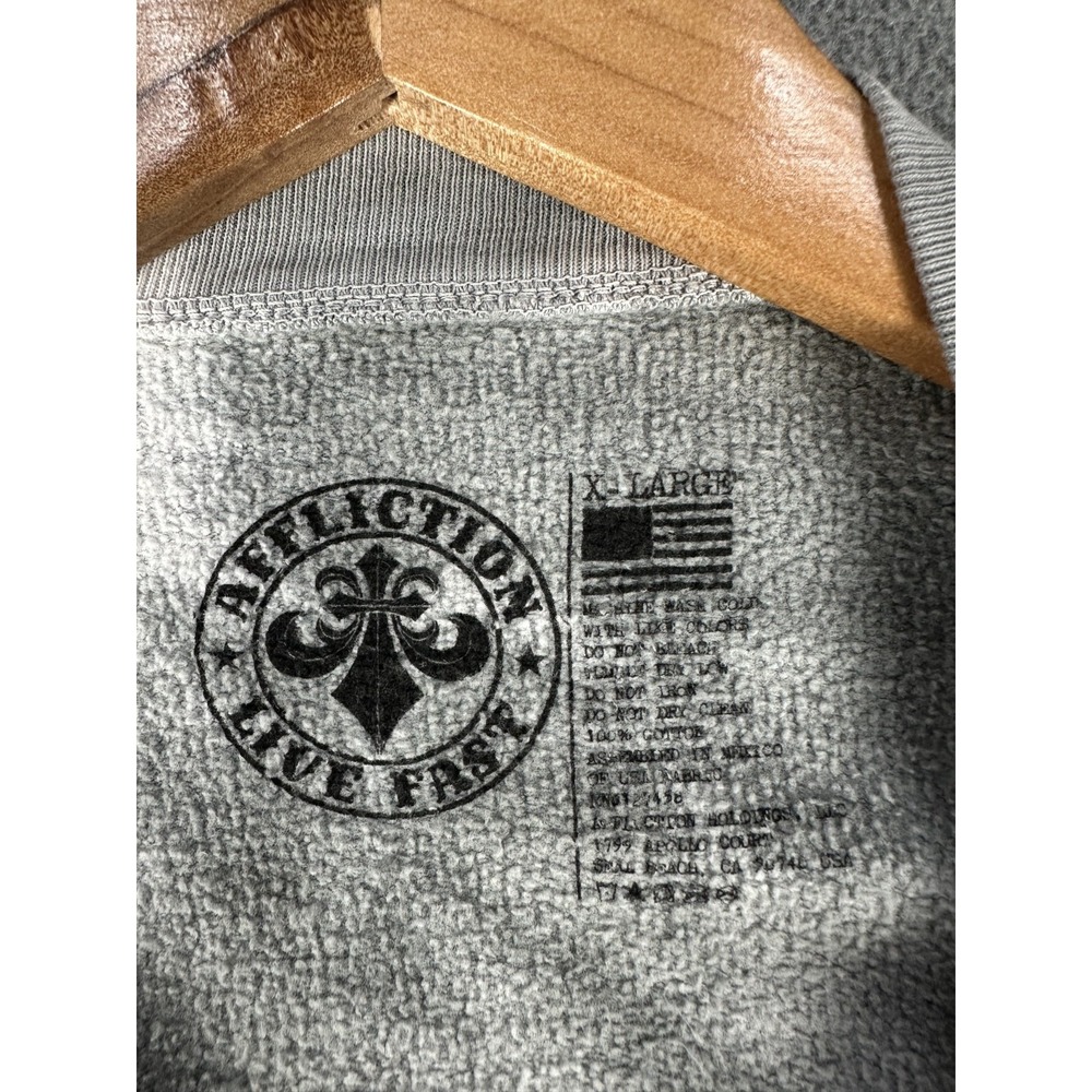 Affliction Sweatshirt Womens XL Grey White Tie Dye Rebel Rose Fleece Wings New - Picture 7 of 7